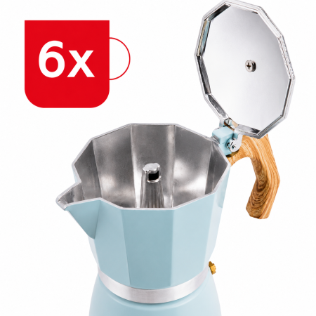 Cafetiera Moka HAEGER MOKA POT 6, Capacitate 6 cesti, Corp din aluminiu, Compatibila cu gaz/electric/vitroceramica, Supapa de siguranta, Albastru [3]