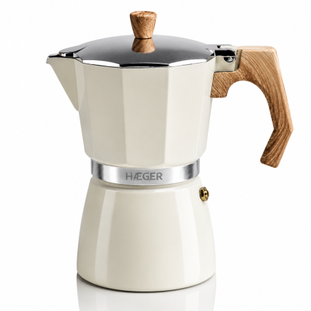Cafetiera Moka HAEGER MOKA POT 6, Capacitate 6 cesti, Corp din aluminiu, Compatibila cu gaz/electric/vitroceramica, Supapa de siguranta, Bej [3]