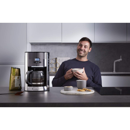 Cafetiera Russell Hobbs Geo Steel, 1.25L, filtru permanent, corp inox, plita mentinere cald, argintiu [3]