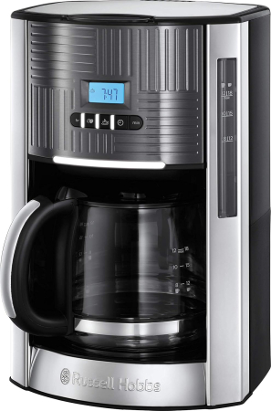 Espressoare si cafetiere - Cafetiera Russell Hobbs Geo Steel, 1.25L, filtru permanent, corp inox, plita mentinere cald, argintiu