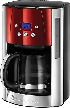 Espressoare si cafetiere - Cafetiera Russell Hobbs Luna, 1.25L, filtru permanent, plita mentinere cald, design elegant, rosu