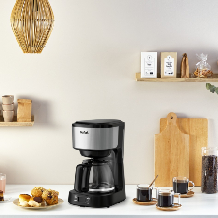 Cafetiera Tefal Equinox CM520D10, 900W, 1.2L, functie pastrare la cald, sistem antipicurare, timer digital, monitorizare nivel apa, negru & arginti [9]