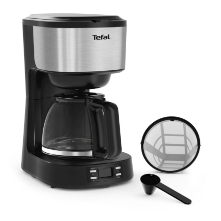 Electrocasnice - Cafetiera Tefal Equinox CM520D10, 900W, 1.2L, functie pastrare la cald, sistem antipicurare, timer digital, monitorizare nivel apa, negru & arginti