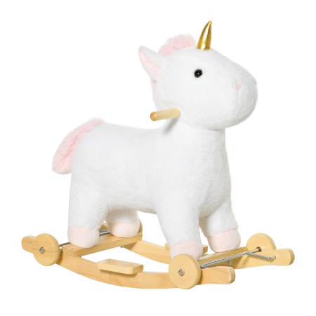 Dormitor & birou -  Cal tip Balansoar 2 in 1 Unicorn cu Roti Sunete si Invelis de Plus, Alb