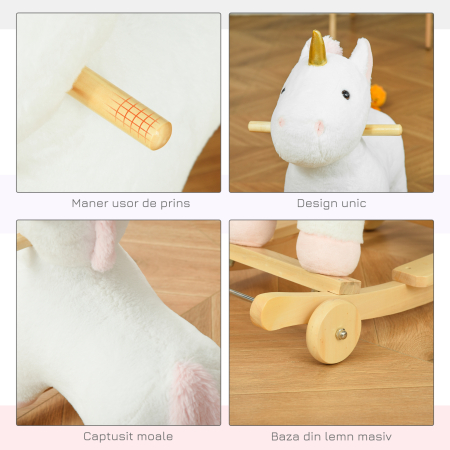  Cal tip Balansoar 2 in 1 Unicorn cu Roti Sunete si Invelis de Plus, Alb [5]