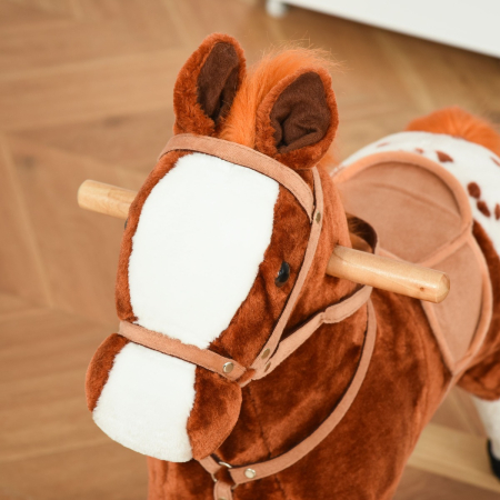  Calut Balansoar din Lemn pentru Copii 3-6 Ani cu Sunet de Animal si sa, 74x28x65 cm, Maro [7]