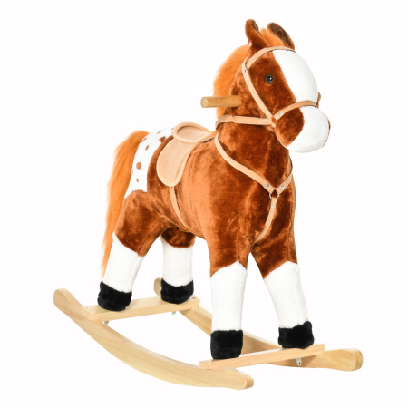 Jucarii si accesorii -  Calut Balansoar din Lemn pentru Copii 3-6 Ani cu Sunet de Animal si sa, 74x28x65 cm, Maro