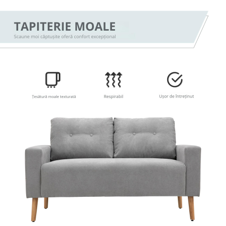  Canapea Compacta 2 Locuri Design Modern, Spate Matlasat, Gri [5]