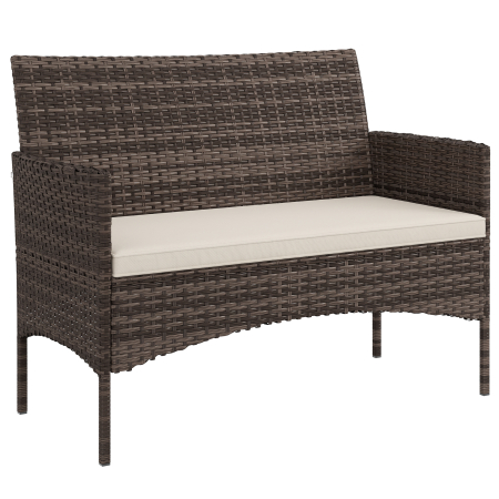 Mobilier gradina si terasa -  Canapea de Gradina 2 Locuri cu Perne si Tampoane Antiderapante, din Ratan si Otel, 115x63x85 cm, Bej