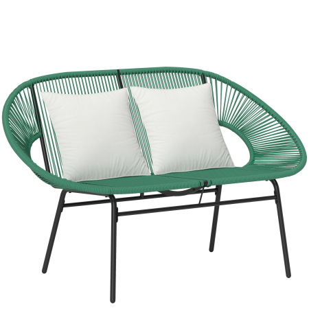Gradina & balcon -  Canapea de Gradina cu 2 Locuri din Ratan PE si Cadru din Otel cu Perne si Brate, 132x72x83 cm, Verde