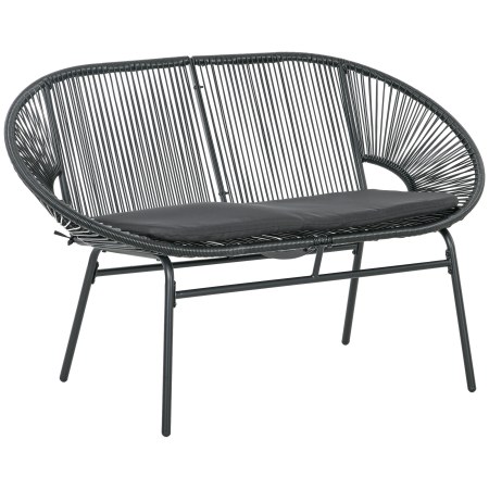 Gradina & balcon -  Canapea de Gradina cu 2 Locuri din Ratan PE si Otel cu Perne si Manere, 132x72x83 cm, Negru