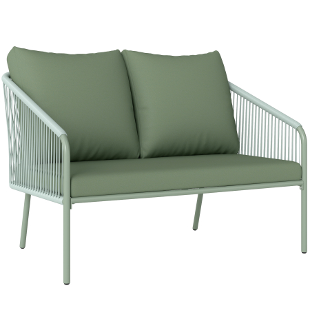 Gradina & balcon -  Canapea de Gradina cu 2 Locuri din Ratan PE, Stil Boho, cu Perne Detasabile si Brate, Verde