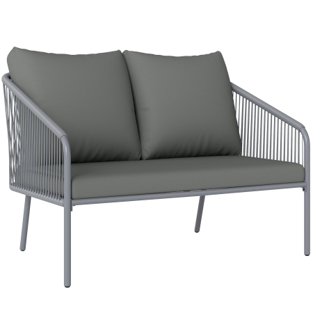 Gradina & balcon -  Canapea de Gradina cu 2 Locuri, Perne Detasabile, Brate si Cadru din Otel, 112x72x76 cm, Verde