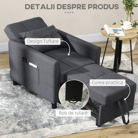  Canapea Extensibila 3-in-1 - Pat, Fotoliu & sezlong Cu Spatar Reglabil [6]