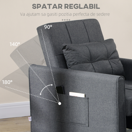  Canapea Extensibila 3-in-1 - Pat, Fotoliu & sezlong Cu Spatar Reglabil [4]