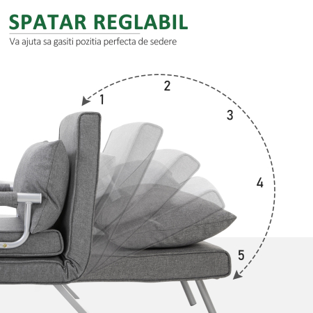  Canapea Pliabila - 5 Nivele Reglabile cu Perna, Gri [3]