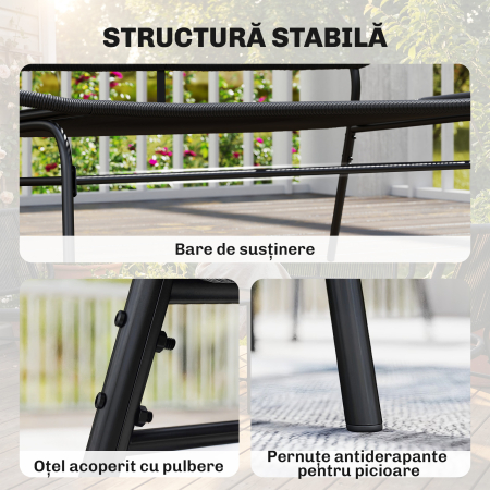  Canapea Rattan cu 2 Locuri, Loveseat cu sezut si Spatar impletit, Negru. [6]