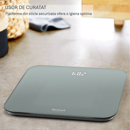 Cantar de baie Tefal Classic PP1903V0, 180 KG, gradatii la 100 g, 31 x 31 cm, sticla, gri [8]