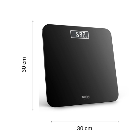 Cantar de baie Tefal Premiss PP1800V0, 160 kg, gradatii la 100 g, 30 x 30 cm, sticla, baterii incluse, negru [2]
