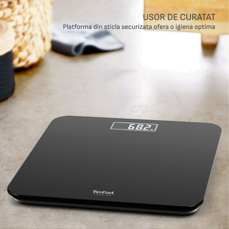Cantar de baie Tefal Premiss PP1800V0, 160 kg, gradatii la 100 g, 30 x 30 cm, sticla, baterii incluse, negru [6]