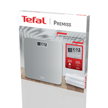 Cantar de baie Tefal Premiss PP1801V0, 160 kg, gradatii la 100 g, 30 x 30 cm, sticla, baterii incluse, argintiu [3]