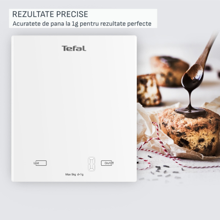 Cantar de bucataraie Tefal Essential BC5504V0, capacitate 5 kg, functie tara, oprire automata, baterii incluse, alb [5]