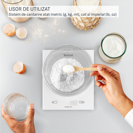 Cantar de bucataraie Tefal Essential BC5504V0, capacitate 5 kg, functie tara, oprire automata, baterii incluse, alb [6]