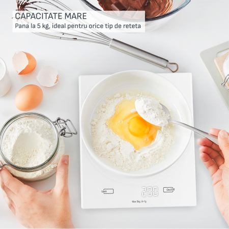 Cantar de bucataraie Tefal Essential BC5504V0, capacitate 5 kg, functie tara, oprire automata, baterii incluse, alb [4]