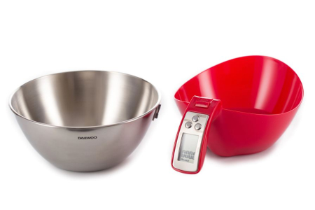 Cantar de bucatarie Daewoo DKS45R, 5 kg, 1 g, 2 baterii, 1 valori masurate, electronic, lcd, grame unitate masura, Rosu [1]