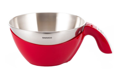 Electrocasnice - Cantar de bucatarie Daewoo DKS45R, 5 kg, 1 g, 2 baterii, 1 valori masurate, electronic, lcd, grame unitate masura, Rosu