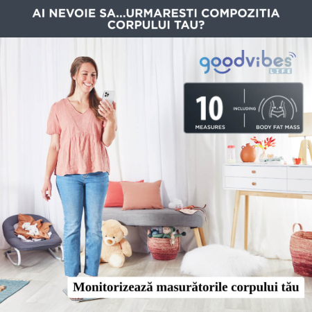 Cantar inteligent Tefal Goodvibes Life BM9600S1, 10 indicatori de masurare, aplicatie dedicata, greutate maxima 160 kg, sticla tratata termic,  [5]