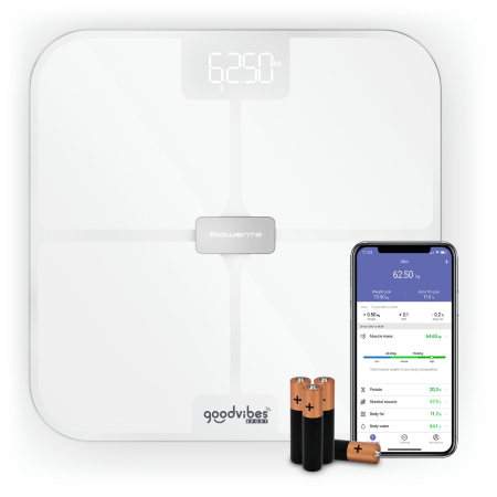 Ingrijire personala - Cantar inteligent Tefal Goodvibes Sport BM9740F0, greutate maxima 200 kg, 17 indicatori de masurare, sincronizare cu aplicatia Google Fit, Apple Healt