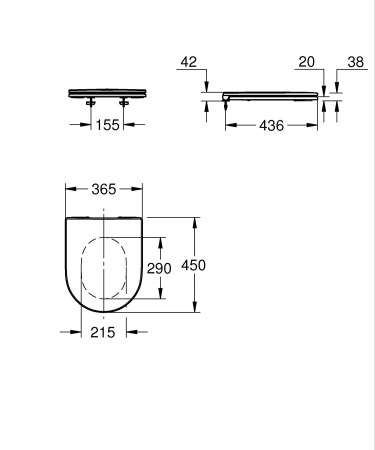Capac WC Grohe 102500SH00, 450 mm, 365 mm, 1 functii speciale, capac softclose, oval, duroplast, Alb [7]
