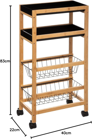 Carucior 5Five Blackwood cu 3 niveluri, bambus si MDF, 41x22x83 cm, natur si negru [2]
