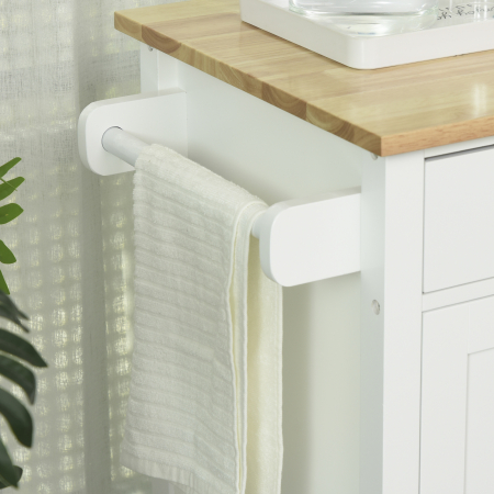  carucior bucatarie cu 4 roti, 3 rafturi, pentru bucatarie si sufragerie,107×48×89 cm, din MDF, Lemn de cauciucalba, alb [7]