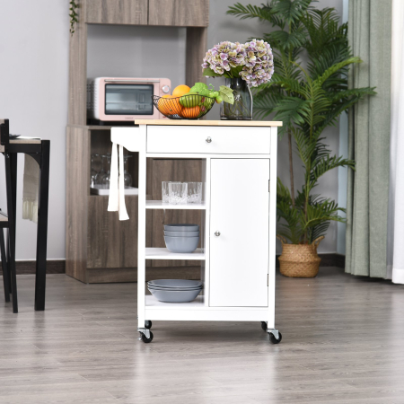  carucior bucatarie, din lemn, 66x39,5x86,5cm, alb [1]