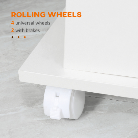  Carucior Bucatarie Lemn Alb - Cu Roti si 2 Rafturi Deschise [5]