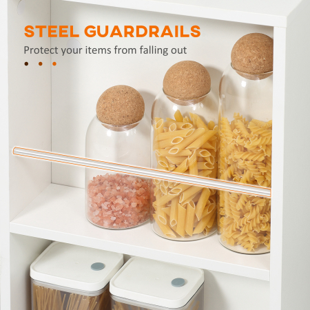  Carucior Bucatarie Lemn Alb - Cu Roti si 2 Rafturi Deschise [4]