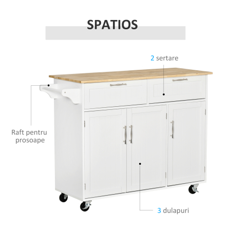  Carucior Bucatarie Multifunctional cu Sertare & Usi, 121×46×91 cm [3]