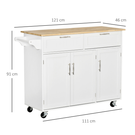  Carucior Bucatarie Multifunctional cu Sertare & Usi, 121×46×91 cm [2]
