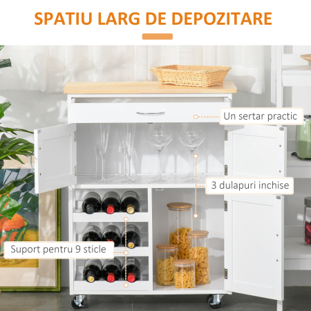  carucior bucatarie, suport pentru sticle, 67x37x87cm [5]