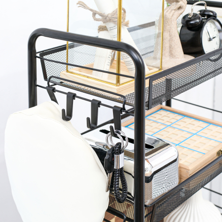  Carucior de bucatarie cu 3 niveluri cu cosuri detasabile si 4 roti, otel si plastic PP, 45Lx26,5x63cm, Negru [7]