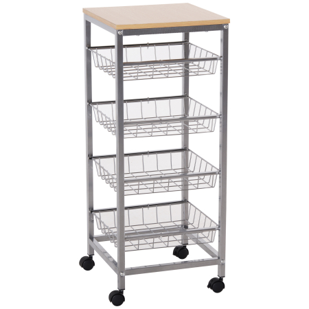 Dulapuri si rafturi depozitare -  Carucior de Bucatarie cu 4 Cosuri Detasabile pentru Alimente, 36,5x36,5x89 cm, Argintiu