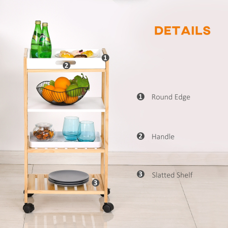  Carucior de bucatarie cu 4 nivele din MDF si lemn de pin cu 4 roti pivotante, 40x30x76 cm, alb si maro [5]