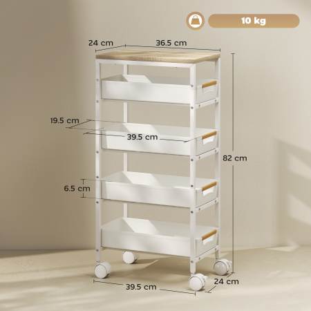  Carucior de Bucatarie cu 5 Niveluri, cu 4 Cosuri Extensibile, Alb si Stejar [2]
