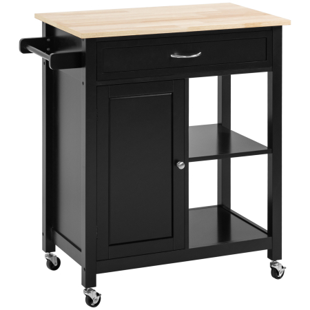 Dulapuri si rafturi depozitare -  Carucior de Bucatarie din Lemn cu Sertar, Dulapior si Etajere cu Roti, 83x45x88cm, Negru