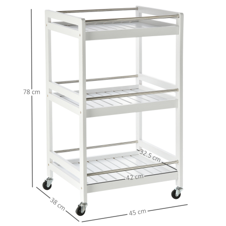  Carucior de Bucatarie Economisire Spatiu din Lemn Alb cu 3 Etajere 4 Roti 360° [2]