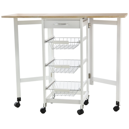 Bucatarie -  Carucior de Bucatarie Extensibil cu 3 sertare, MDF/Metal, 37x37x77.5 cm, Alb