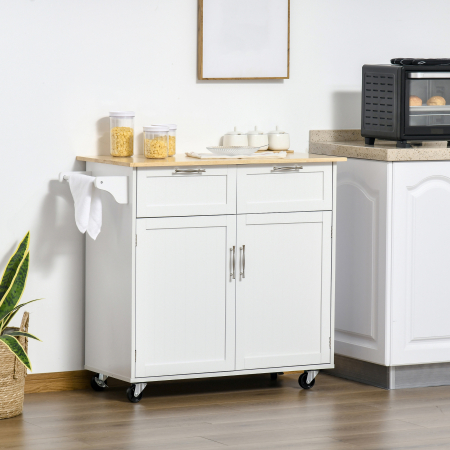  Carucior de Bucatarie Multifunctional cu 2 Sertare, Dulap si 4 Roti, 104x46x91cm - Alb [1]