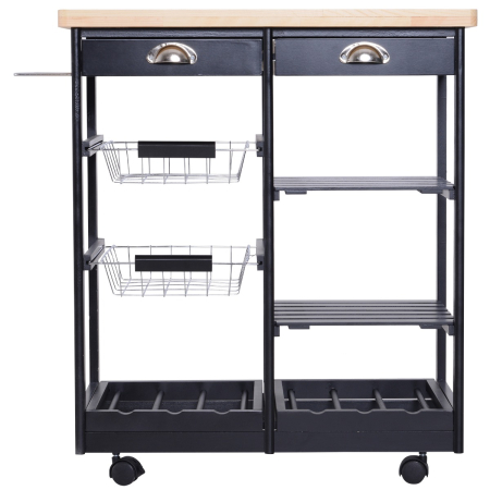  Carucior de Bucatarie Multifunctional din Lemn de Pin, 74x37x75 cm, Negru [7]